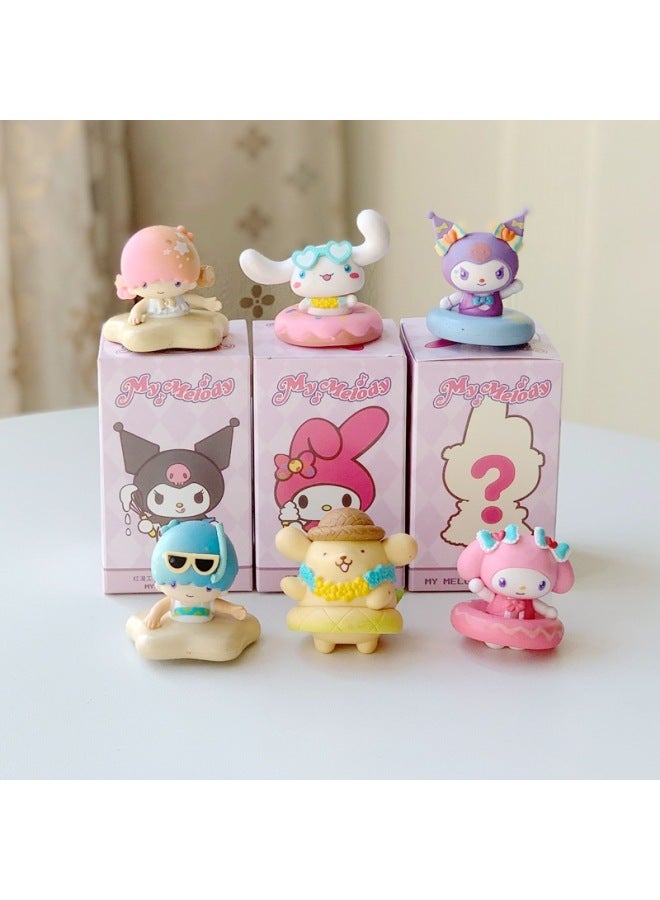 Cute Sanrio Blind Box Toy Kulomi Meruti Cartoon Hand-made Model Desktop Car Decoration Small Ornaments-Color:Sanrio Swimming Ring (one Price, 6 Pieces For The Whole Set)-Specifications:6-10cm  - Image 1