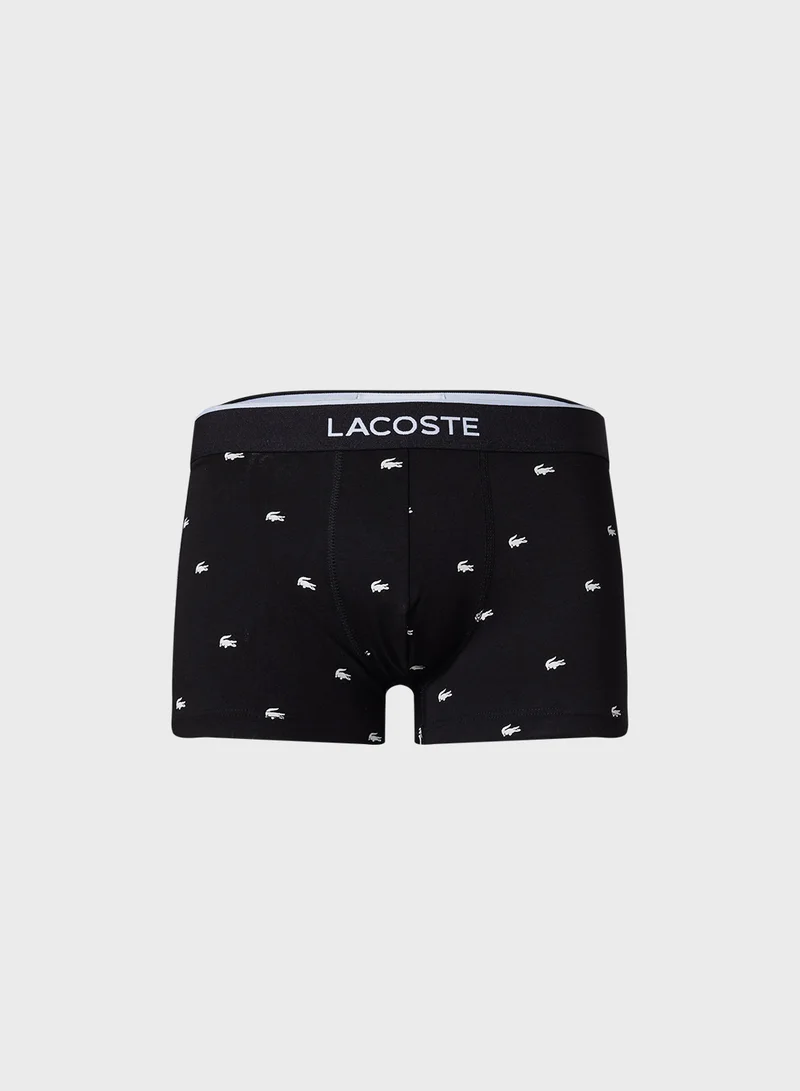 LACOSTE 3-Pack Crocodile Print Stretch Cotton Trunks