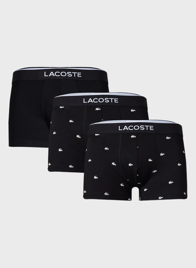 LACOSTE 3-Pack Crocodile Print Stretch Cotton Trunks