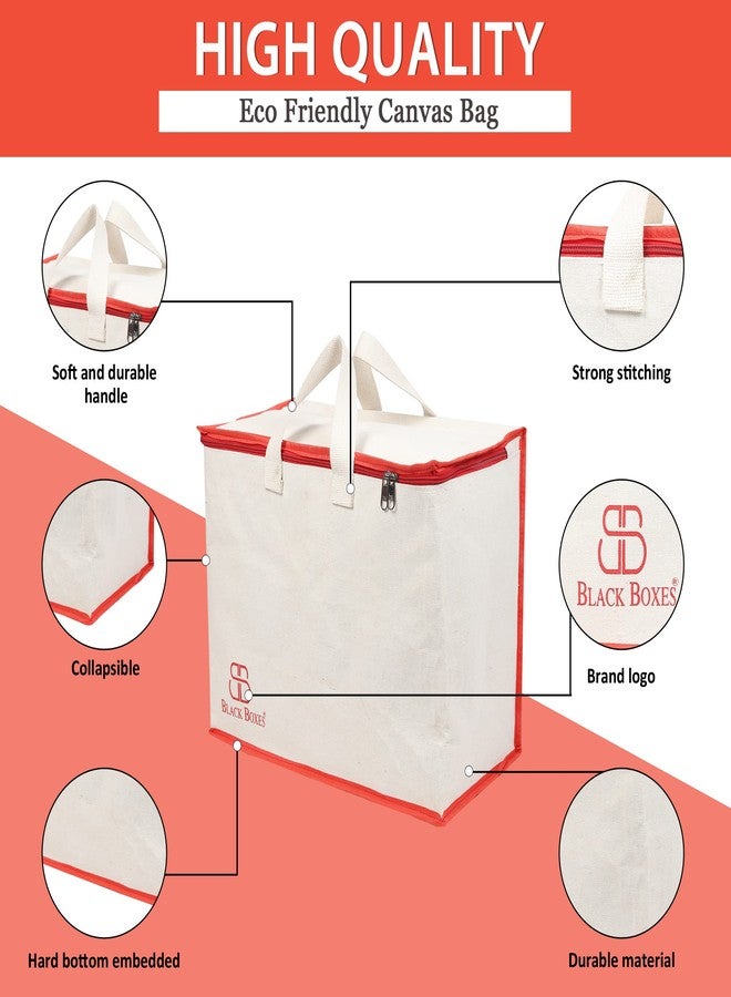 BLACKBOXES Canvas Reinforced Cotton Handles with Multipurpose Clothes Storage Organizer For Grocery vegetable shopping and Covers Zip Bags (Pack of 4) - Image 3