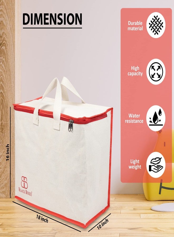 BLACKBOXES Canvas Reinforced Cotton Handles with Multipurpose Clothes Storage Organizer For Grocery vegetable shopping and Covers Zip Bags (Pack of 4) - Image 5