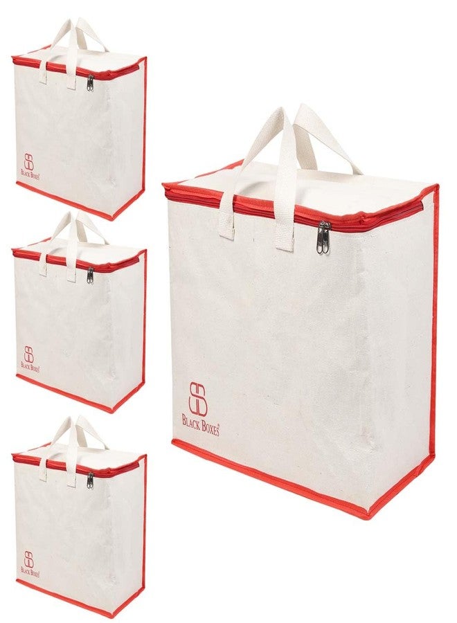 BLACKBOXES Canvas Reinforced Cotton Handles with Multipurpose Clothes Storage Organizer For Grocery vegetable shopping and Covers Zip Bags (Pack of 4) - Image 1