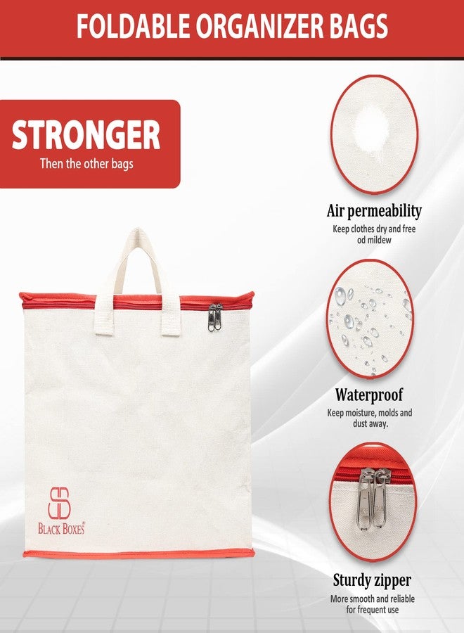 BLACKBOXES Canvas Reinforced Cotton Handles with Multipurpose Clothes Storage Organizer For Grocery vegetable shopping and Covers Zip Bags (Pack of 4) - Image 2