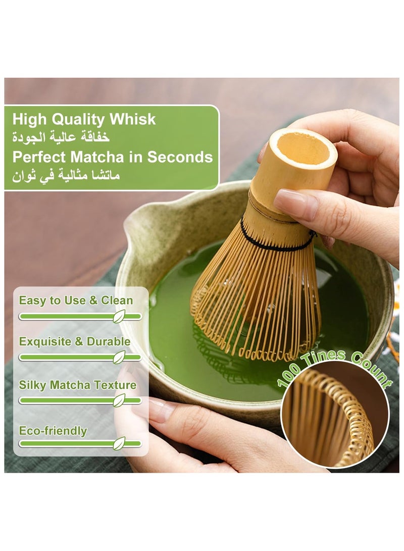 Matcha Tea Set Japanese Matcha Whisk Set Include Matcha Tea Bowl with Spout Bamboo  Scoop Stainless Steel Tea Sifter Whisk Holder Traditional Handmade Green Tea Making Kit for Ceremony Gift - Image 3