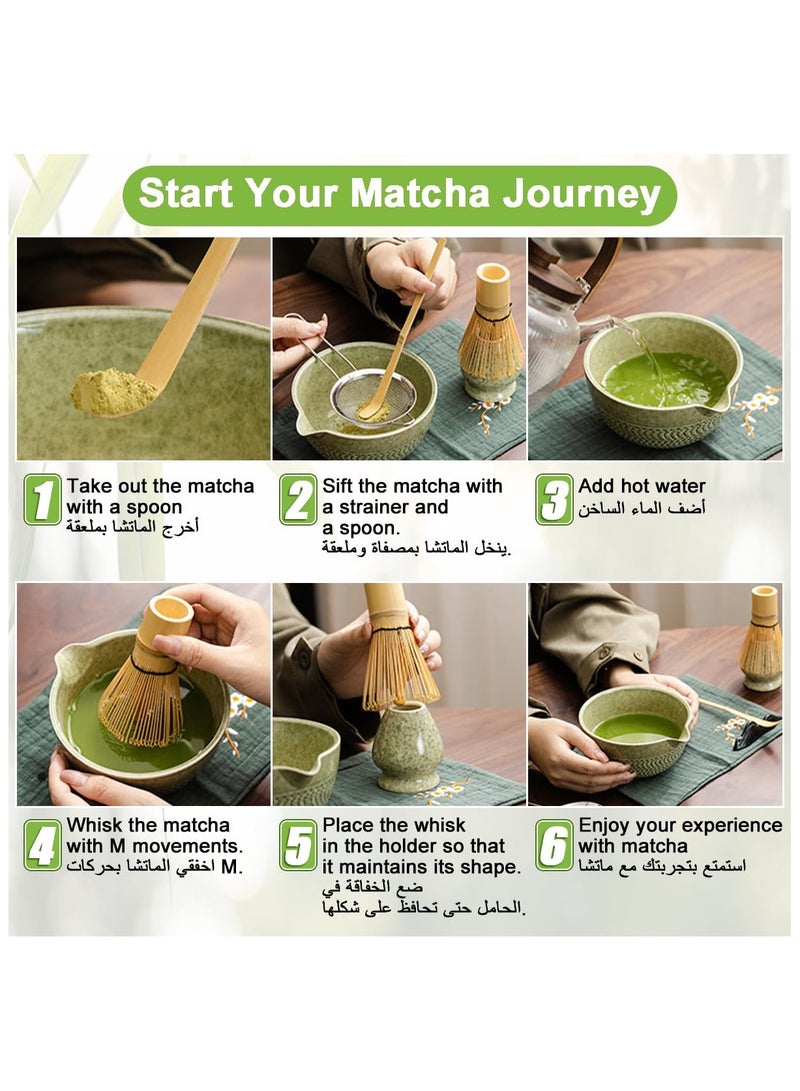 Matcha Tea Set Japanese Matcha Whisk Set Include Matcha Tea Bowl with Spout Bamboo  Scoop Stainless Steel Tea Sifter Whisk Holder Traditional Handmade Green Tea Making Kit for Ceremony Gift - Image 4