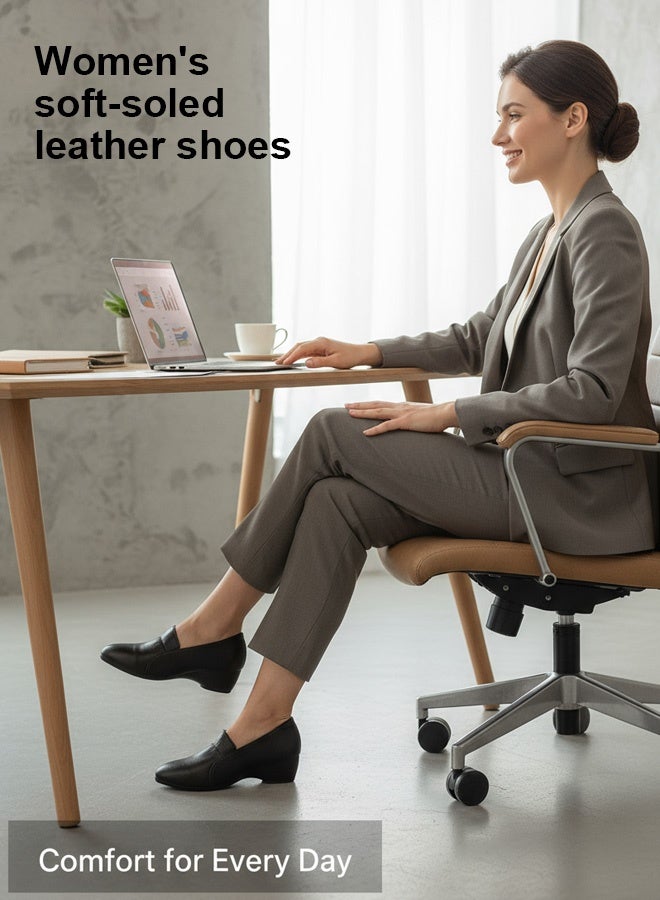 women's shoes loafer shoes for work leather Comfort Walking Shoes （black） - Image 5