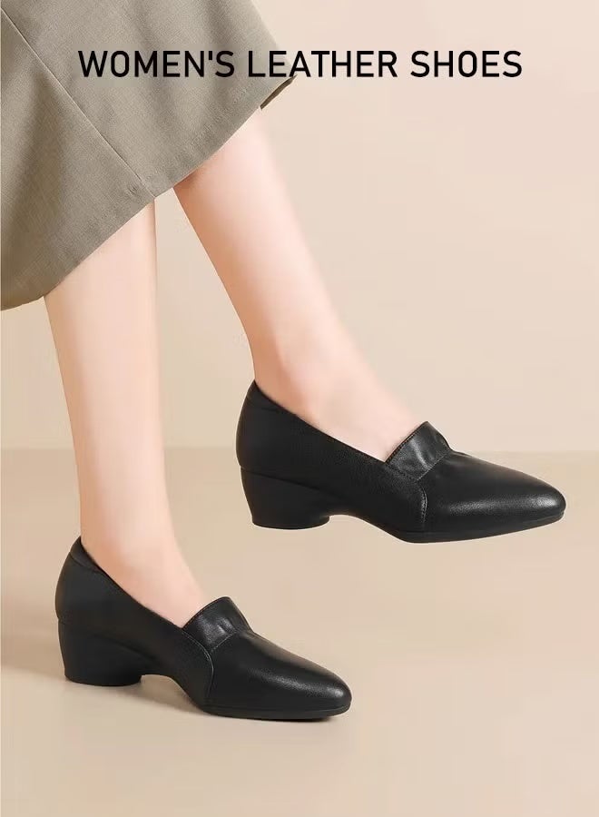 women's shoes loafer shoes for work leather Comfort Walking Shoes （black） - Image 1