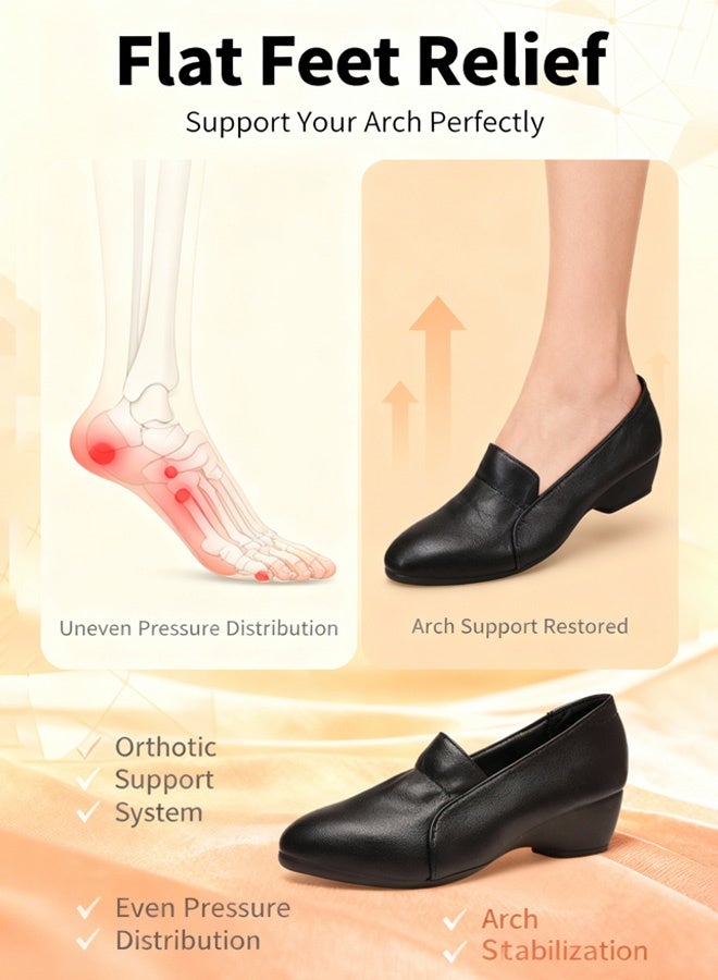 women's shoes loafer shoes for work leather Comfort Walking Shoes （black） - Image 2