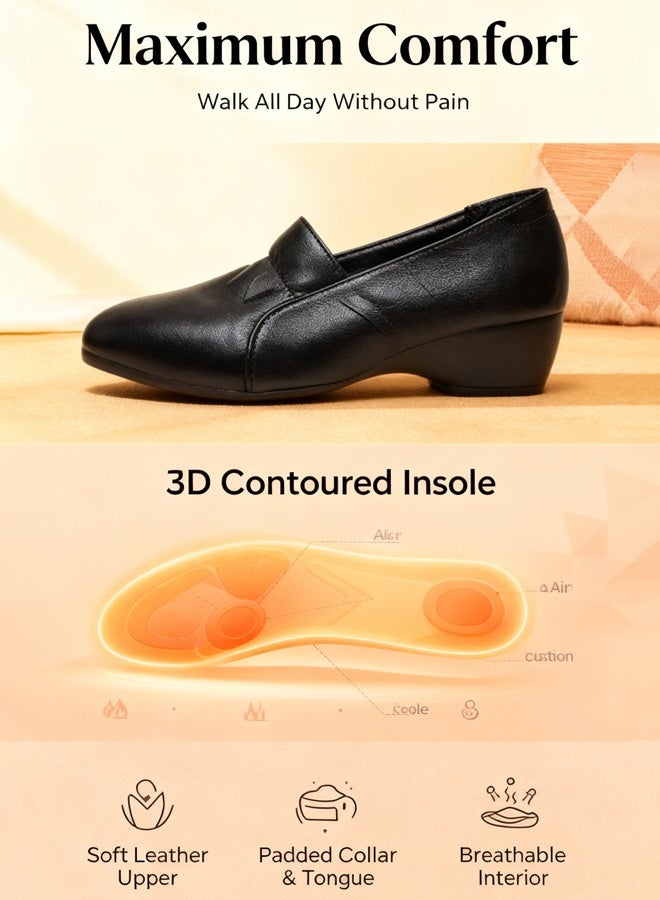 women's shoes loafer shoes for work leather Comfort Walking Shoes （black） - Image 3