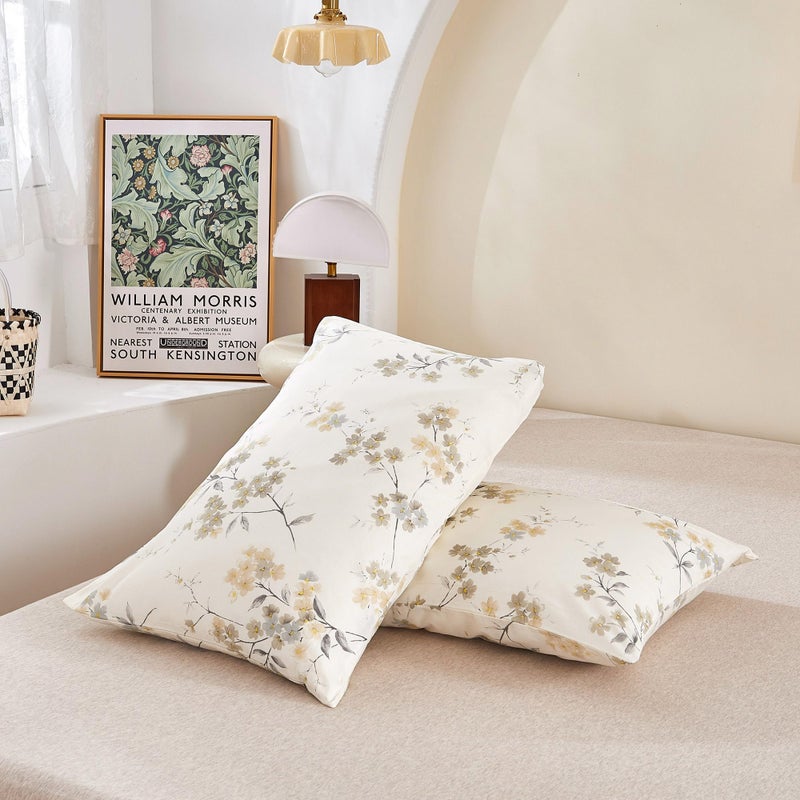 ECOCOTT ECOCOTT 2 Pack Pillowcase King Size with Vintage Wash Painting Floral Pillow Cases Set  100% Cotton King Pillow Covers Envelope Closure (King  20""x36"")  - Image 3