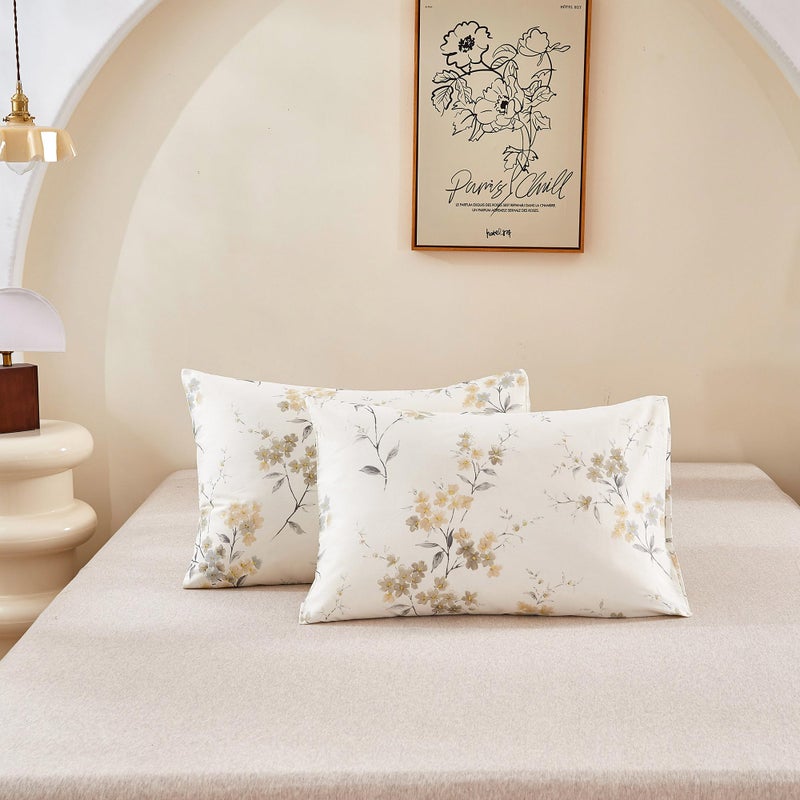 ECOCOTT ECOCOTT 2 Pack Pillowcase King Size with Vintage Wash Painting Floral Pillow Cases Set  100% Cotton King Pillow Covers Envelope Closure (King  20""x36"")  - Image 2