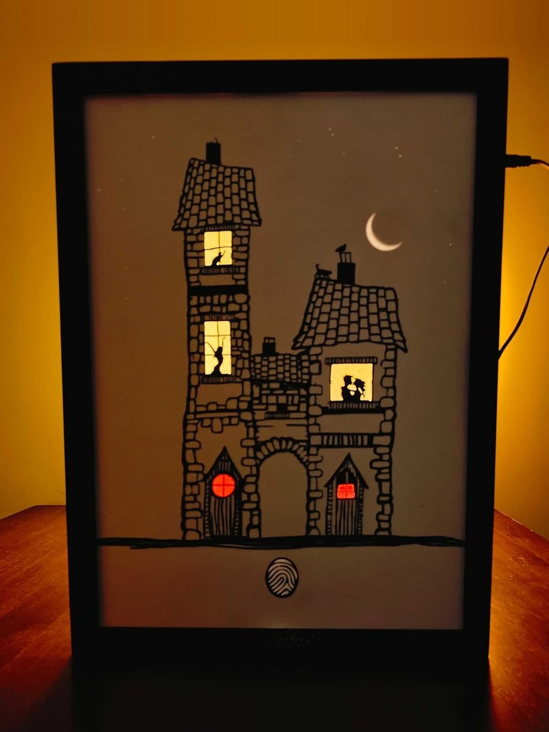 LightMask - Beyond Imagination صندوق ظل منزل الطوب القديم LED 116x156 بوصة مشهد رومانسي تحت ضوء القمر مع فتاة ترقص وزوجين محبين مزين بإضاءة LED ثلاثية الأبعاد للديكور الجدار اليدوي لصندوق الظل للهدايا المنزلية - Image 1