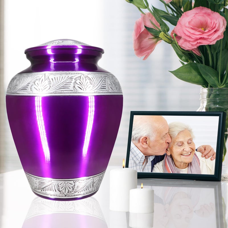 M MEILINXU Urns for Human Ashes Adult Female & Male, Cremation Urn for Ashes for Women & Man, Funeral Decorative Urns, Burial Cremation Container, Hand Engraving Urn, Purple - Large - Image 4