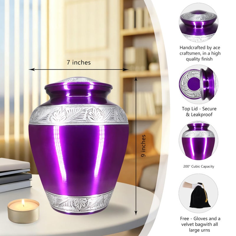 M MEILINXU Urns for Human Ashes Adult Female & Male, Cremation Urn for Ashes for Women & Man, Funeral Decorative Urns, Burial Cremation Container, Hand Engraving Urn, Purple - Large - Image 2