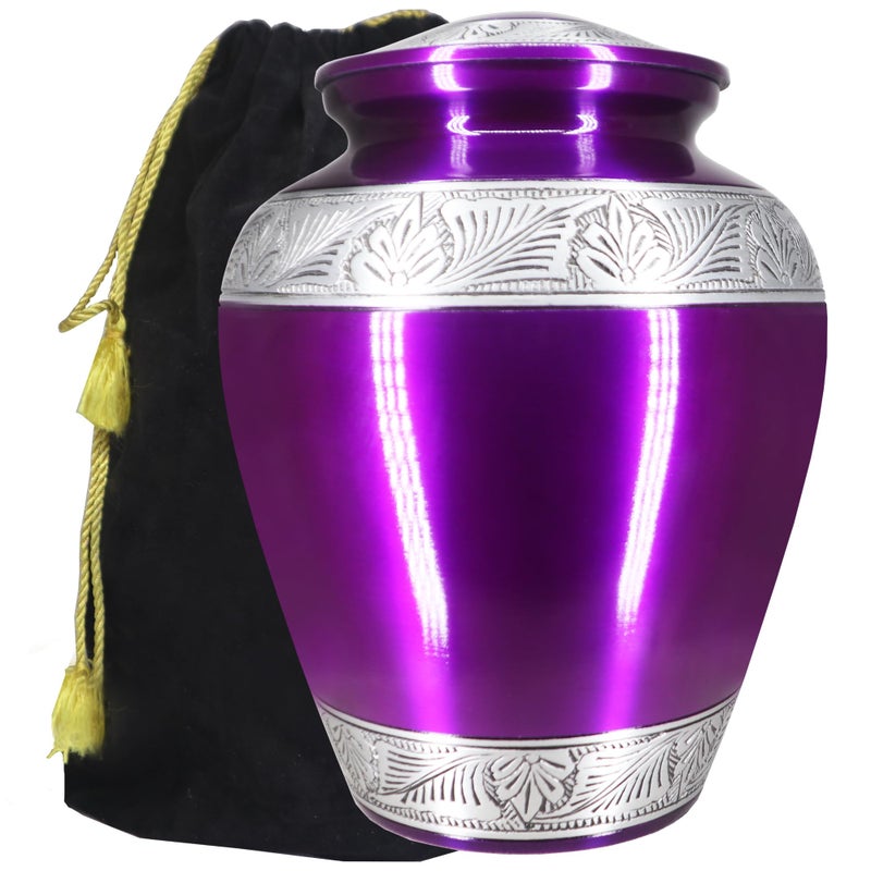 M MEILINXU Urns for Human Ashes Adult Female & Male, Cremation Urn for Ashes for Women & Man, Funeral Decorative Urns, Burial Cremation Container, Hand Engraving Urn, Purple - Large - Image 1