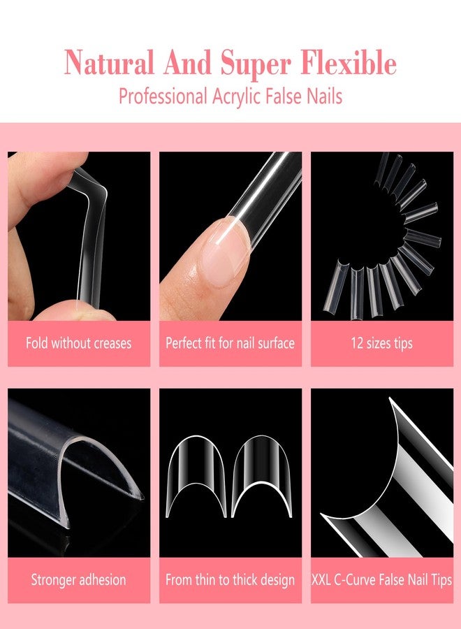 Deciniee Clear Square 240PCS XXL Extra Long C Curve False Nail Tips for Acrylic Nails Professional, Half Cover Straight Nail Tips, Artificial Nails Extension Fake Nail Tips 12 Sizes - Image 2
