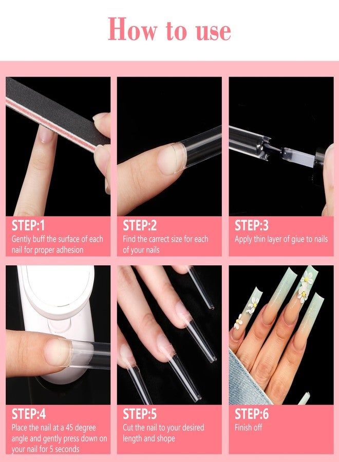 Deciniee Clear Square 240PCS XXL Extra Long C Curve False Nail Tips for Acrylic Nails Professional, Half Cover Straight Nail Tips, Artificial Nails Extension Fake Nail Tips 12 Sizes - Image 5