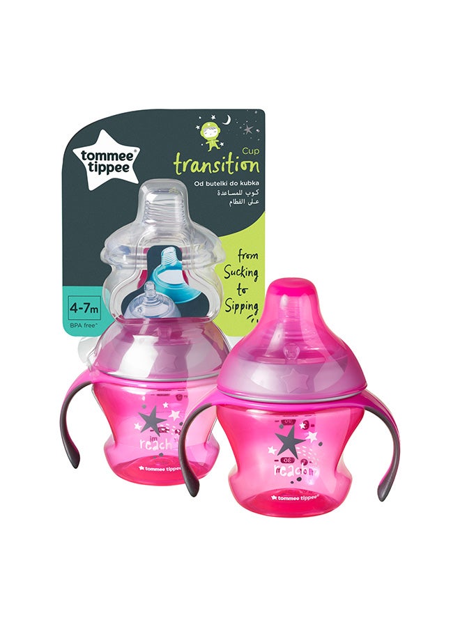 tommee tippee Transition Sippy Cup - From Sucking To Sipping, BPA Free- 150 Ml- Pink/Clear - Image 1