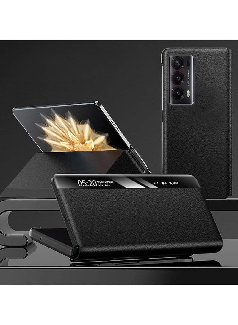 عام متوافق مع حافظة Huawei Honor Magic V2 5G، مزودة بنافذة عرض ذكية تعمل باللمس، قاعدة حماية، وغلاف جلد من نوع Flip Wallet لجهاز Honor Magic V2. - Image 1