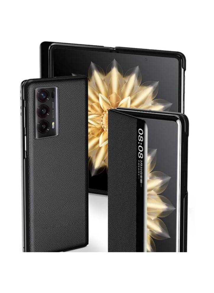 عام متوافق مع حافظة Huawei Honor Magic V2 5G، مزودة بنافذة عرض ذكية تعمل باللمس، قاعدة حماية، وغلاف جلد من نوع Flip Wallet لجهاز Honor Magic V2. - Image 2