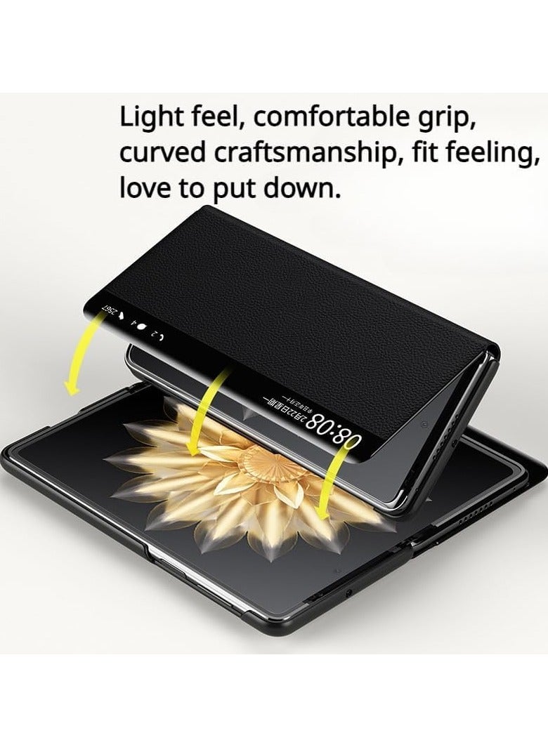 عام متوافق مع حافظة Huawei Honor Magic V2 5G، مزودة بنافذة عرض ذكية تعمل باللمس، قاعدة حماية، وغلاف جلد من نوع Flip Wallet لجهاز Honor Magic V2. - Image 3