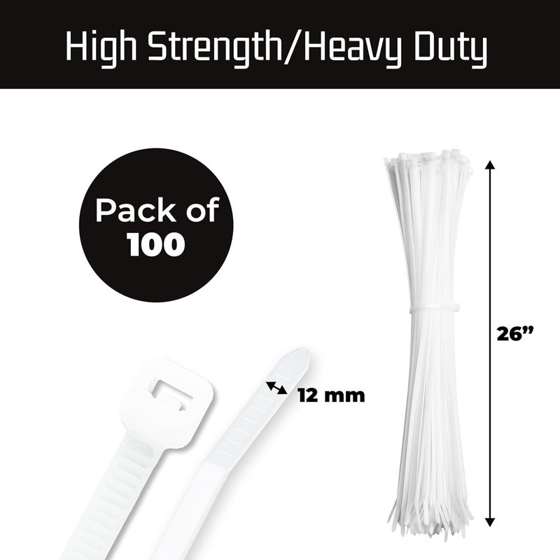 Bolt Dropper 26 White Zip Cable Ties (100 Pack), 200lbs Tensile Strength - Extra Heavy Duty, Self-Locking Premium Nylon Cable Wire Ties for Indoor and Outdoor by - Image 3
