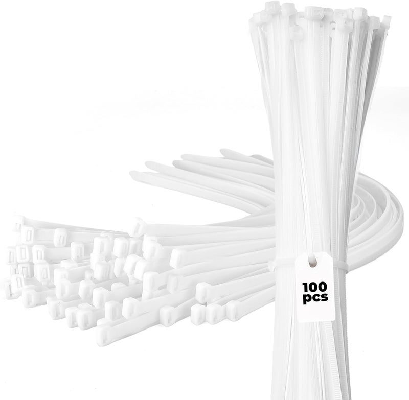Bolt Dropper 26 White Zip Cable Ties (100 Pack), 200lbs Tensile Strength - Extra Heavy Duty, Self-Locking Premium Nylon Cable Wire Ties for Indoor and Outdoor by - Image 1