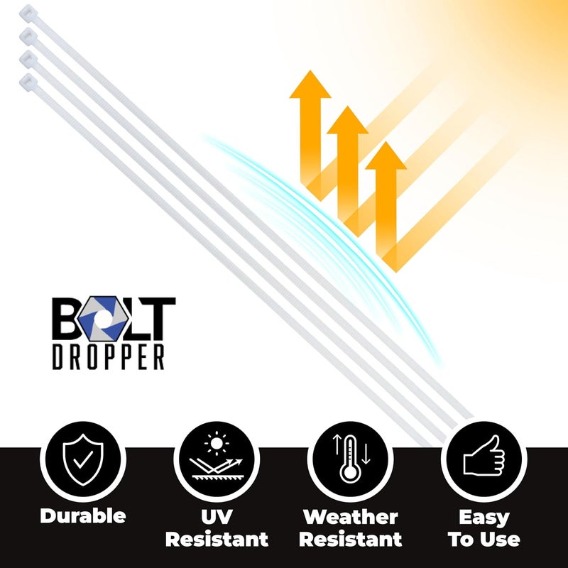 Bolt Dropper 26 White Zip Cable Ties (100 Pack), 200lbs Tensile Strength - Extra Heavy Duty, Self-Locking Premium Nylon Cable Wire Ties for Indoor and Outdoor by - Image 5