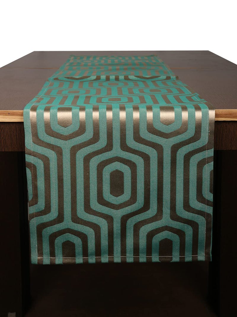 Home - The Best is for You Cotton Table Runner with Woven Damask Design Green, 13X60 Inch - Pack of 1 - Image 1