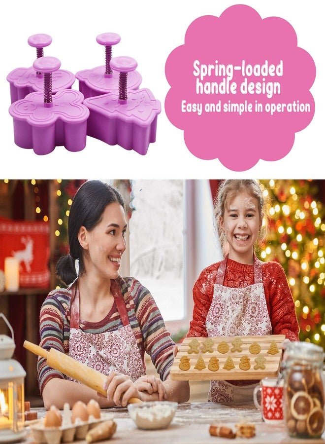 PARTYWIND Mini 3D Christmas Cookie Cutters Set, Christmas Holiday Fondant Biscuit Pastry Cookie Cutter Stamp, Xmas Spring-loaded Handle Cutter Shape with Santa, Christmas Tree, Bell, Gingerbread Man (4 PCS) - Image 5