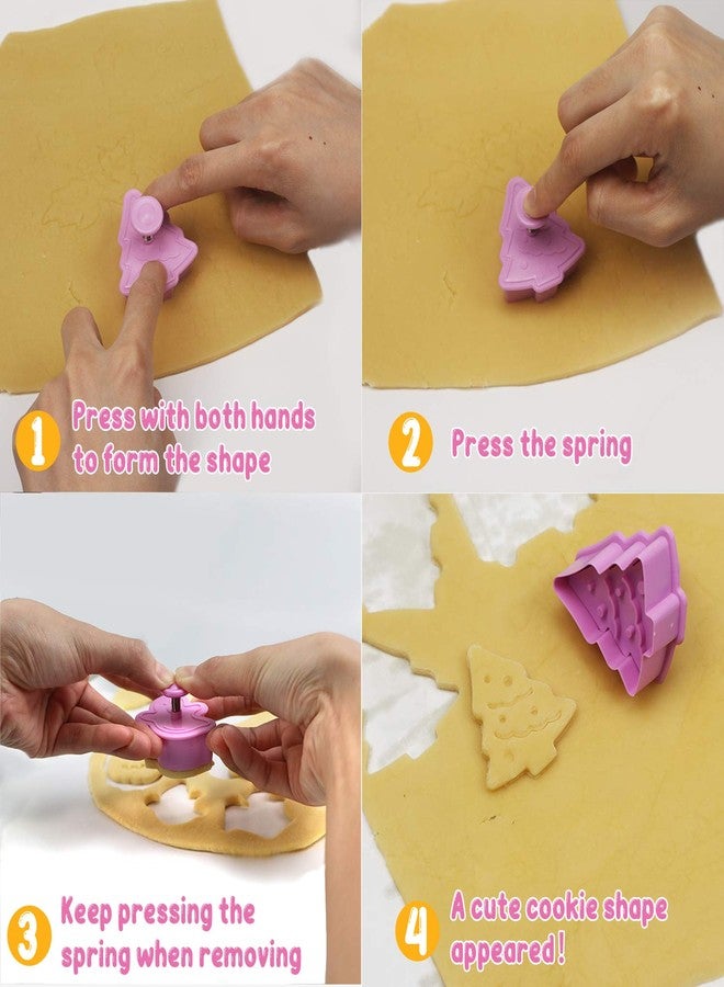 PARTYWIND Mini 3D Christmas Cookie Cutters Set, Christmas Holiday Fondant Biscuit Pastry Cookie Cutter Stamp, Xmas Spring-loaded Handle Cutter Shape with Santa, Christmas Tree, Bell, Gingerbread Man (4 PCS) - Image 3