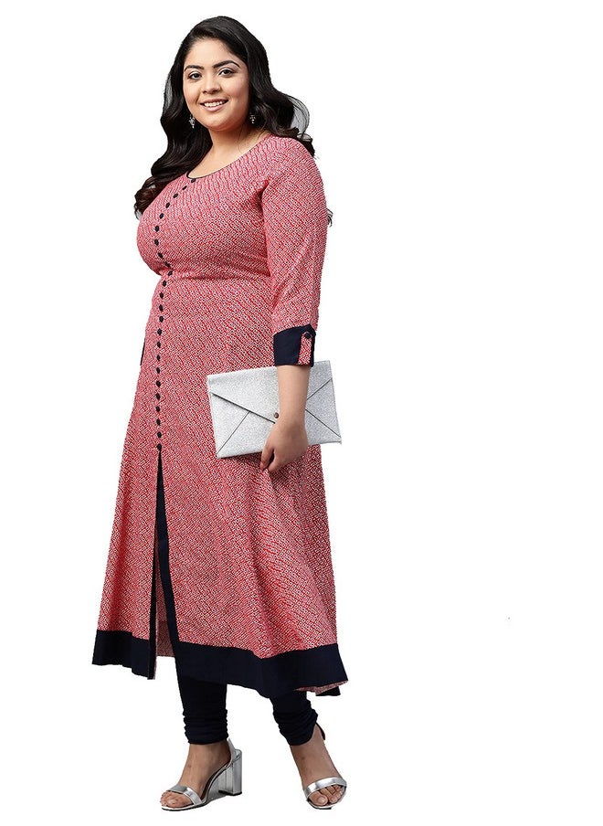 Yash Gallery - Yash Gallery Women's Plus Size Rayon Printed Anarkali Kurta for Women (108YK148PINKRAY_Pink_8XL) - Image 1