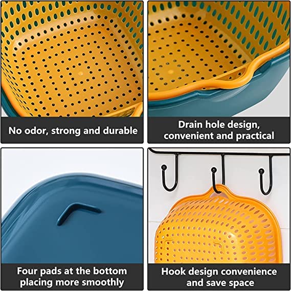 DANSR DANSR 6 Pieces Drain Colander Set 2in1Detachable MultiLayer Plastic Kitchen Food Strainer Fruits Vegetable Washing BasketsDrain Bowls for Cleaning Washing Blue 28 26 10 CM  - Image 4