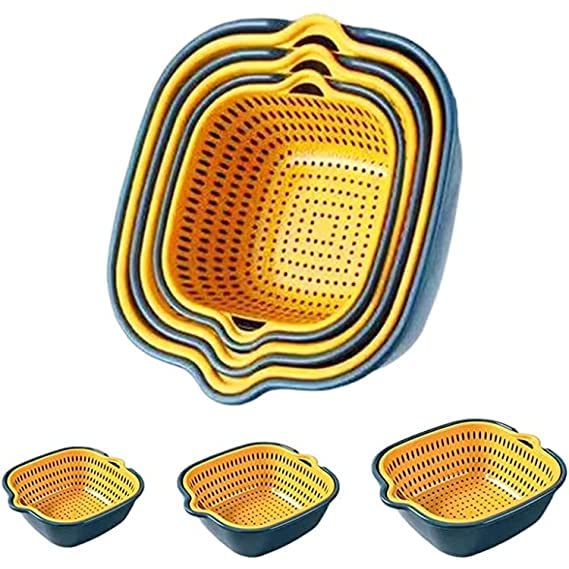 DANSR DANSR 6 Pieces Drain Colander Set 2in1Detachable MultiLayer Plastic Kitchen Food Strainer Fruits Vegetable Washing BasketsDrain Bowls for Cleaning Washing Blue 28 26 10 CM  - Image 1