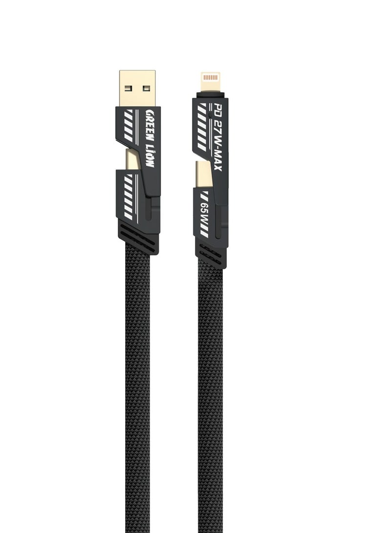GREEN LION 2 in 2 Braided Cable C to C+L and A to C+L 1.2m 65W / Wide Compatibility / Charge & Sync / Secure & Safe / Fast Charging Cable / High-Speed/ Tangle-Free Wire - Black - Image 1