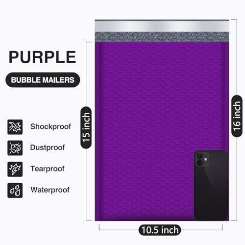 UCGOU Bubble Mailers 10.5x16 Inch Purple 25 Pack Poly Padded Envelopes Large #5 Mailing Packages Opaque Packaging Postal Self Seal Adhesive Waterproof Boutique Shipping Bags for Clothes - Image 2