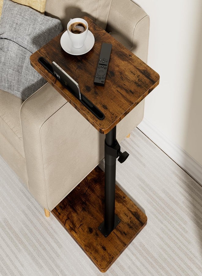 YUHFERA Sofa Armrest Tray Table for Couch - 360° Swivel Height Adjustable End for Small Spaces, Snack Side Table for Bed or Chair with Phone & Tablet Slot (Rustic,Standard) - Image 1