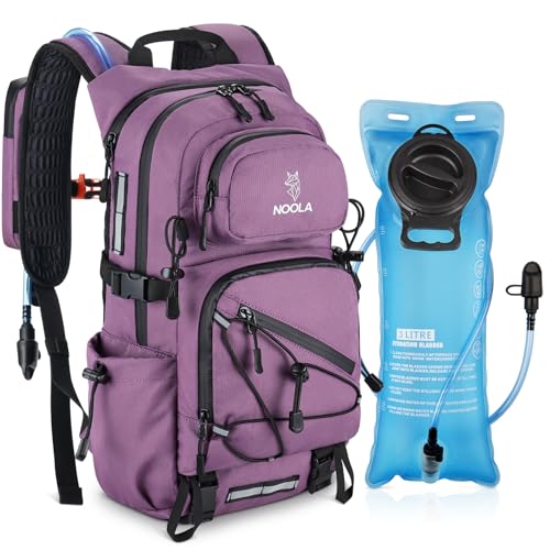 NOOLA Hydration Backpack with 3L Water Bladder - 25L Water Backpack for Hiking, Cycling, Running, Biking - Lightweight Hiking Pack Bag with Rain Cover, Phone Holder and Trekking Pole Holders, Purple - Image 1