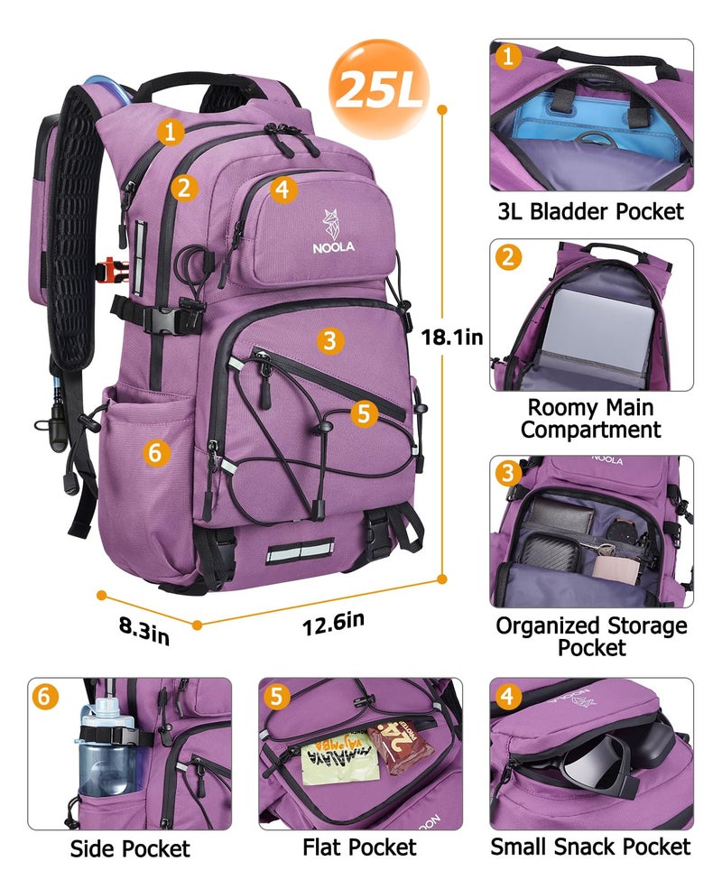 NOOLA Hydration Backpack with 3L Water Bladder - 25L Water Backpack for Hiking, Cycling, Running, Biking - Lightweight Hiking Pack Bag with Rain Cover, Phone Holder and Trekking Pole Holders, Purple - Image 3