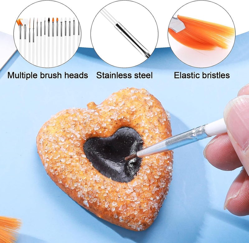 Aster 15Pcs Cake Decorating Brushes, Cake Painting Brushes Kit Food Safe Paint Brushes Multiple Function Cookie Brushes Fondant Sugar DIY Tool Set Candy Icing Pastry Brush for Baking(White) - Image 3
