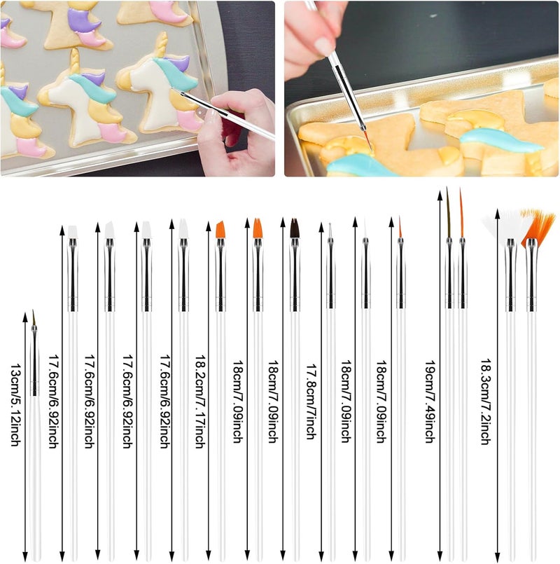 Aster 15Pcs Cake Decorating Brushes, Cake Painting Brushes Kit Food Safe Paint Brushes Multiple Function Cookie Brushes Fondant Sugar DIY Tool Set Candy Icing Pastry Brush for Baking(White) - Image 2