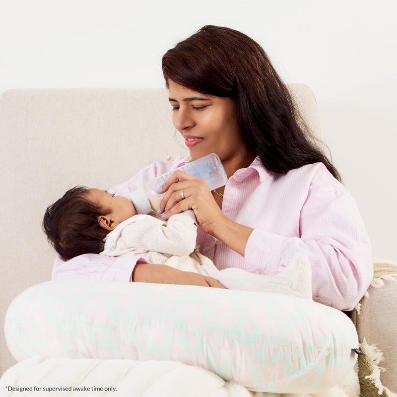 Dream On Me Beeboo Nursing Pillow and Positioner, Breastfeeding and Bottlefeeding Pillow, Removable and Washable Pillow Cover, Soft and Breathable Fabric, Pink and Blue (Pack of 1) - Image 2
