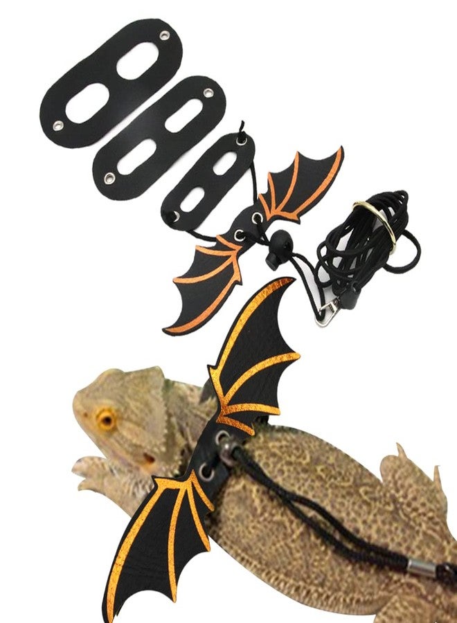 Abustle pig Adjustable Bearded Dragon Leash Harness,3 Size Pack Leather Wings Safty Walking Leash for Bearded Dragon Lizard Reptiles (Black) - Image 1