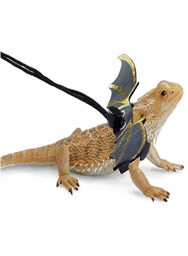 Abustle pig Adjustable Bearded Dragon Leash Harness,3 Size Pack Leather Wings Safty Walking Leash for Bearded Dragon Lizard Reptiles (Black) - Image 4