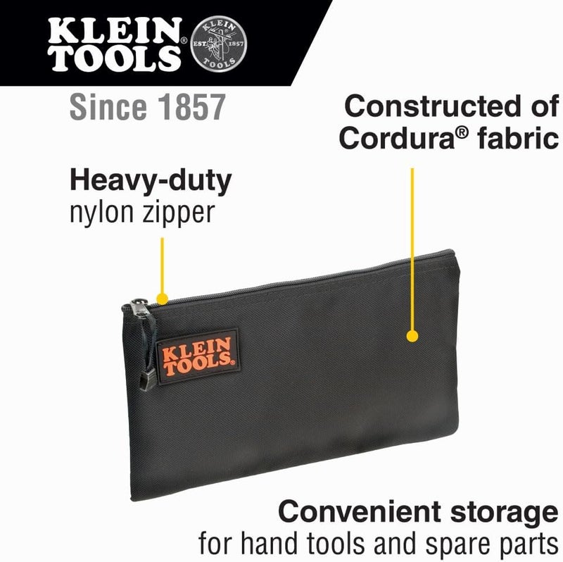 Klein Tools 12.5-Inch Cordura Nylon Zipper Tool Pouch - Heavy-Duty Black Storage Bag - Image 2