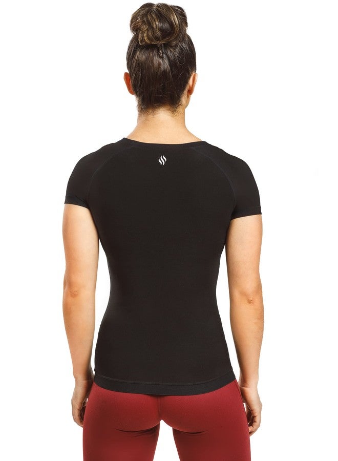 Sweat Shaper Women's Athletic Tee, Short Sleeve High-Performance Compression T-Shirt, Performance Baselayer Workout Shirt, Black, XL - Image 4