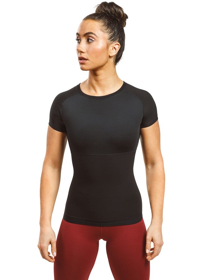 Sweat Shaper Women's Athletic Tee, Short Sleeve High-Performance Compression T-Shirt, Performance Baselayer Workout Shirt, Black, XL - Image 3