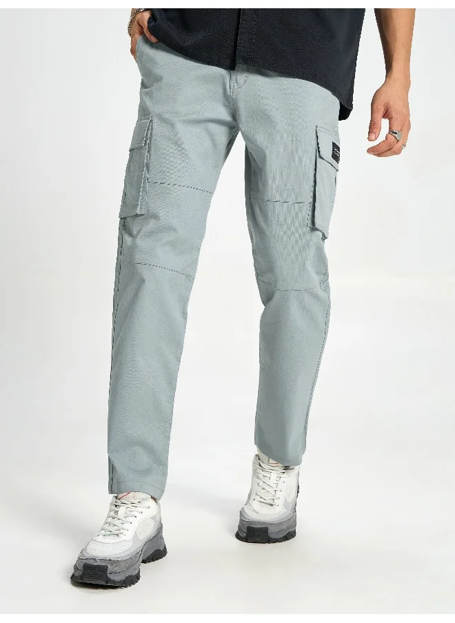 بيونغ Pale Grey Solid Cargo Pants for Men