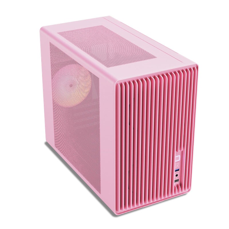 Vetroo M06 Micro-ATX/Mini-ITX Gaming PC Case, Compact High Airflow Mesh Mid Tower, Supports 5Ã—120mm Fans & 240mm Liquid Cooling, GPU Up to 355mm, Adjustable PSU Mount, USB Type-C I/O - Pink - Image 1