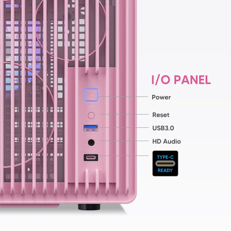 Vetroo M06 Micro-ATX/Mini-ITX Gaming PC Case, Compact High Airflow Mesh Mid Tower, Supports 5Ã—120mm Fans & 240mm Liquid Cooling, GPU Up to 355mm, Adjustable PSU Mount, USB Type-C I/O - Pink - Image 5